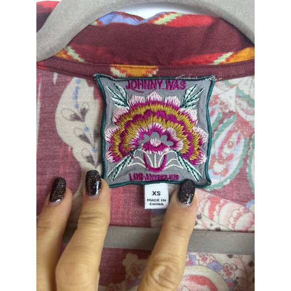 Johnny Was Feather Swing Polo Top Boho V-Neck XS Long Sleeve Fall Lightweight - Picture 7 of 14